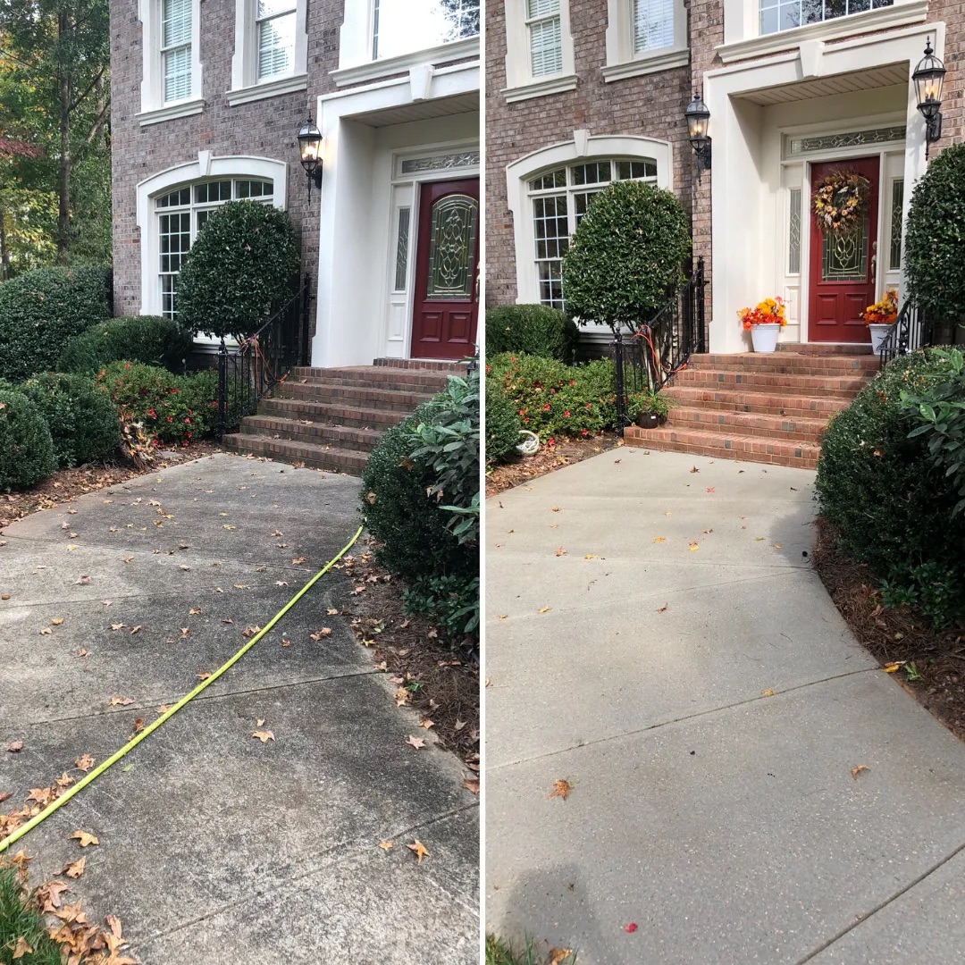 Before and after of residential property after being pressure washed