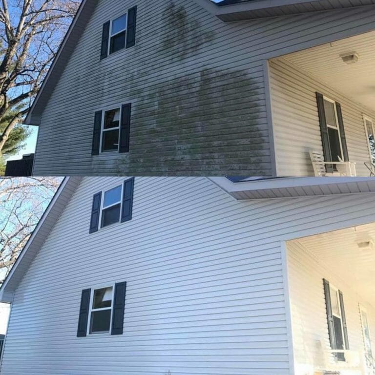 Before and After soft washing a house